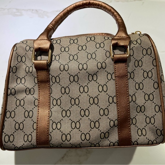 🥳Mei&ge Handbag, brown pattern with bronze/brown trim - Picture 3 of 8
